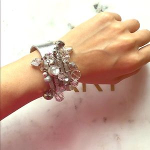 Silver Faux Leather Bead Bracelet